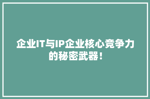 企业IT与IP企业核心竞争力的秘密武器！