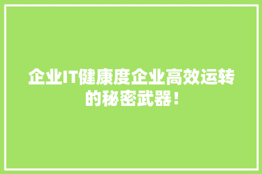 企业IT健康度企业高效运转的秘密武器！
