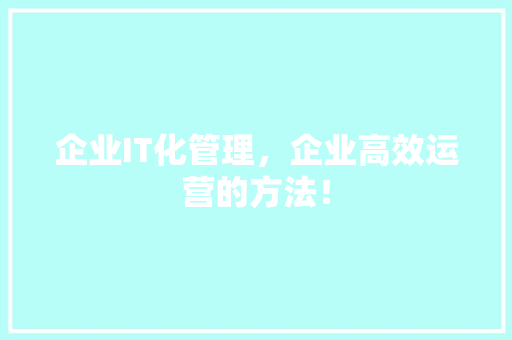 企业IT化管理，企业高效运营的方法！