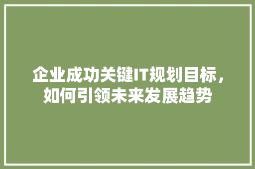 企业成功关键IT规划目标，如何引领未来发展趋势 网站建设