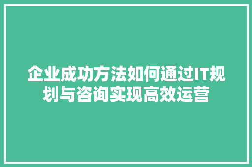 企业成功方法如何通过IT规划与咨询实现高效运营 网站建设