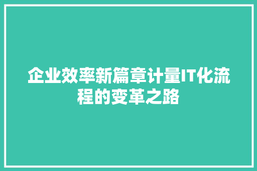 企业效率新篇章计量IT化流程的变革之路