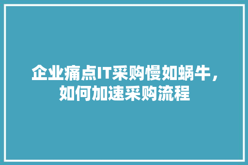 企业痛点IT采购慢如蜗牛，如何加速采购流程 缓存Redis
