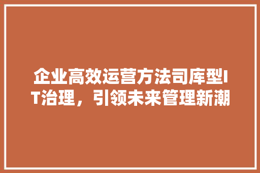 企业高效运营方法司库型IT治理，引领未来管理新潮流