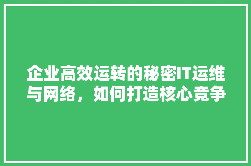 企业高效运转的秘密IT运维与网络，如何打造核心竞争力