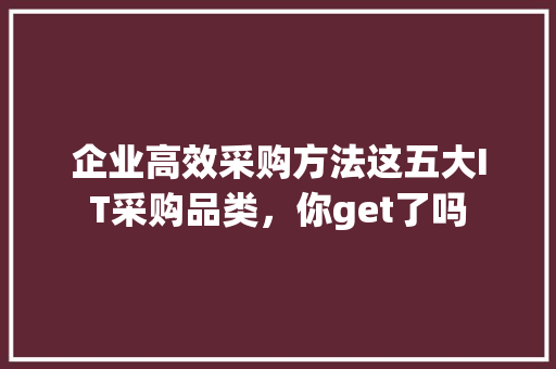 企业高效采购方法这五大IT采购品类，你get了吗 项目报告