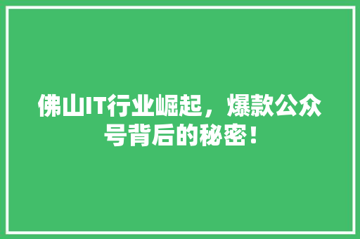 佛山IT行业崛起，爆款公众号背后的秘密！
