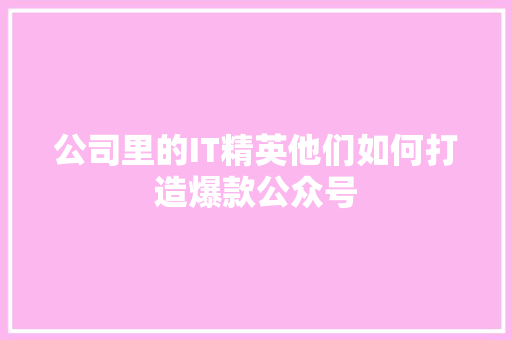 公司里的IT精英他们如何打造爆款公众号 网站建设