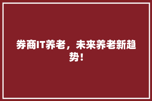 券商IT养老，未来养老新趋势！