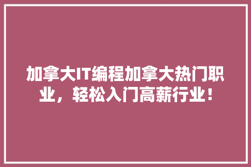 加拿大IT编程加拿大热门职业，轻松入门高薪行业！