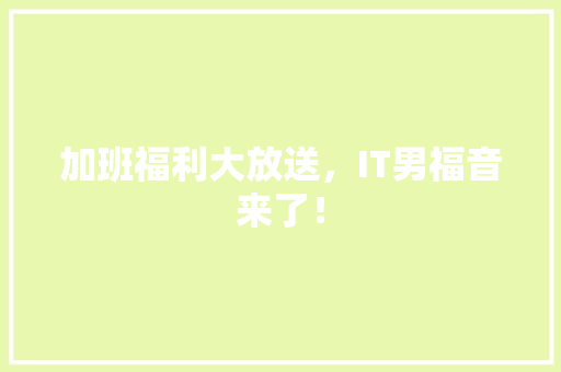 加班福利大放送，IT男福音来了！