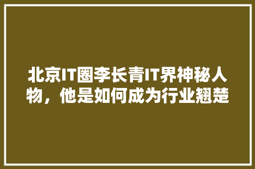 北京IT圈李长青IT界神秘人物，他是如何成为行业翘楚的