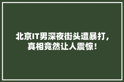 北京IT男深夜街头遭暴打，真相竟然让人震惊！
