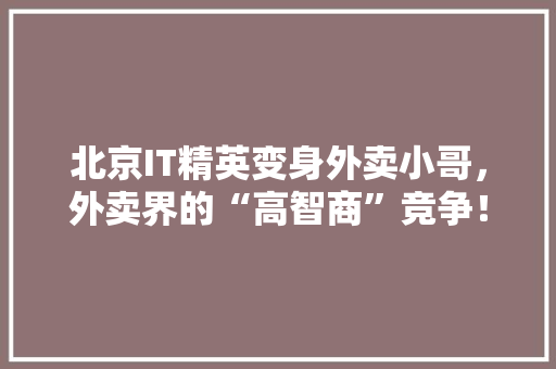 北京IT精英变身外卖小哥，外卖界的“高智商”竞争！
