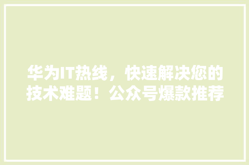 华为IT热线，快速解决您的技术难题！公众号爆款推荐！