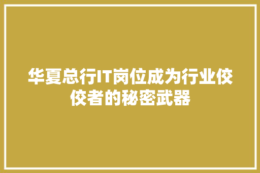 华夏总行IT岗位成为行业佼佼者的秘密武器