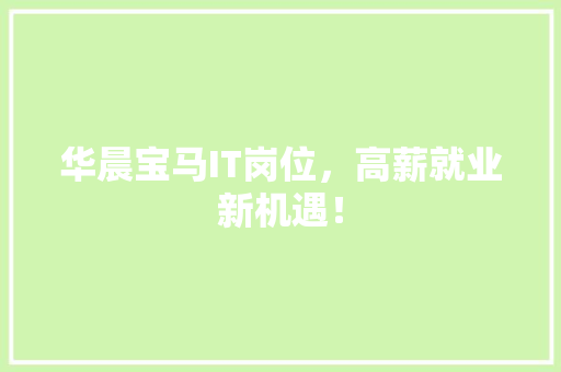 华晨宝马IT岗位，高薪就业新机遇！