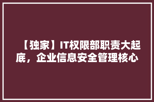 【独家】IT权限部职责大起底，企业信息安全管理核心！
