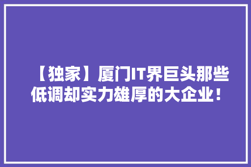 【独家】厦门IT界巨头那些低调却实力雄厚的大企业！