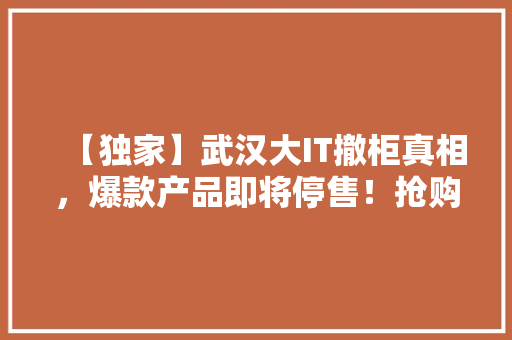 【独家】武汉大IT撤柜真相，爆款产品即将停售！抢购从速！