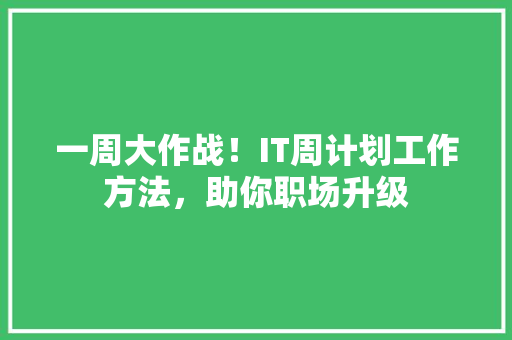 一周大作战！IT周计划工作方法，助你职场升级
