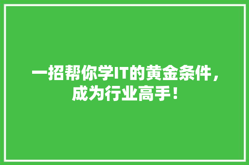 一招帮你学IT的黄金条件，成为行业高手！ MySQL