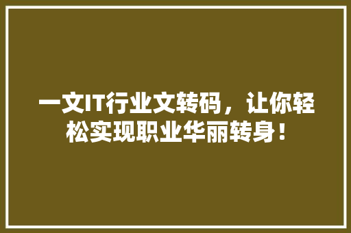 一文IT行业文转码，让你轻松实现职业华丽转身！