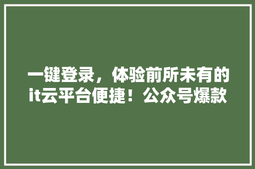 一键登录，体验前所未有的it云平台便捷！公众号爆款来袭！