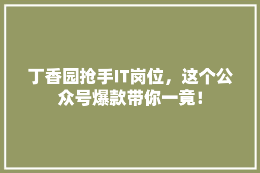 丁香园抢手IT岗位，这个公众号爆款带你一竟！