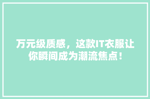 万元级质感，这款IT衣服让你瞬间成为潮流焦点！