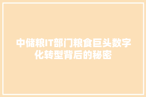 中储粮IT部门粮食巨头数字化转型背后的秘密