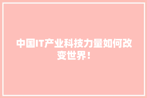 中国IT产业科技力量如何改变世界！ 后端技术