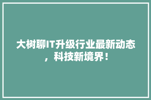 大树聊IT升级行业最新动态，科技新境界！