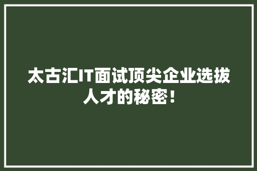 太古汇IT面试顶尖企业选拔人才的秘密！