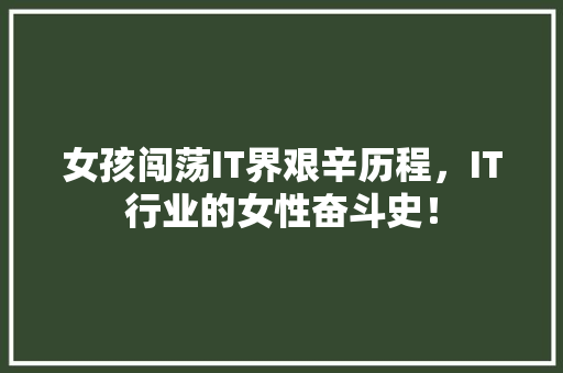 女孩闯荡IT界艰辛历程，IT行业的女性奋斗史！