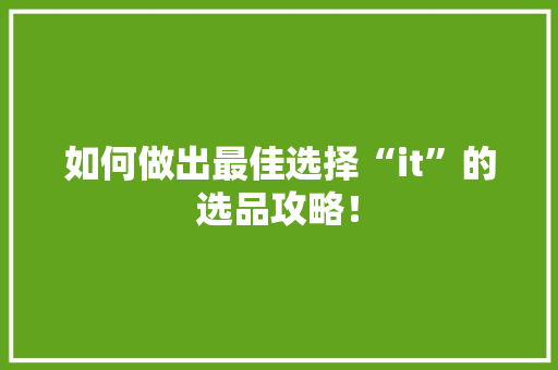 如何做出最佳选择“it”的选品攻略！