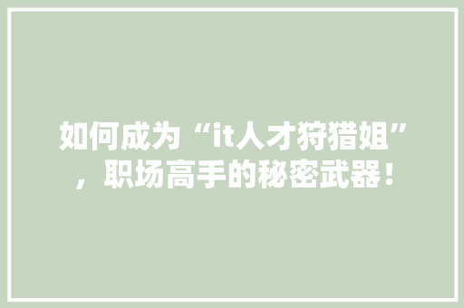 如何成为“it人才狩猎姐”，职场高手的秘密武器！