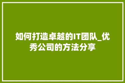 如何打造卓越的IT团队_优秀公司的方法分享