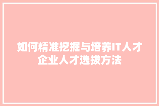 如何精准挖掘与培养IT人才企业人才选拔方法