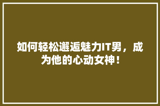 如何轻松邂逅魅力IT男，成为他的心动女神！
