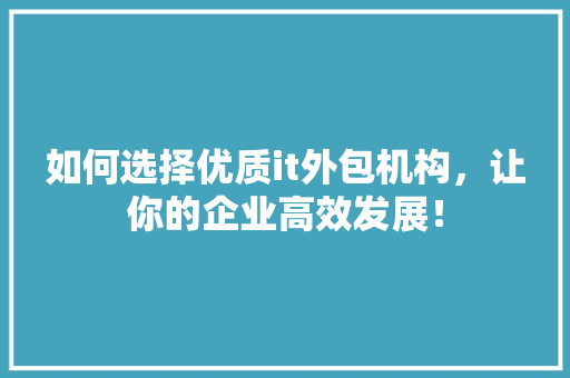 如何选择优质it外包机构，让你的企业高效发展！