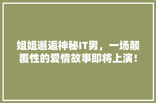 姐姐邂逅神秘IT男，一场颠覆性的爱情故事即将上演！