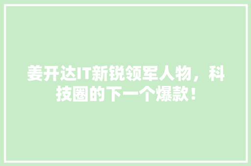 姜开达IT新锐领军人物，科技圈的下一个爆款！