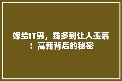 嫁给IT男，钱多到让人羡慕！高薪背后的秘密