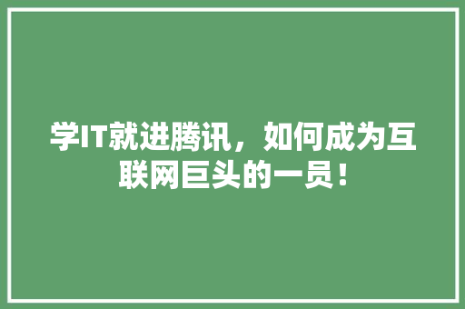 学IT就进腾讯，如何成为互联网巨头的一员！