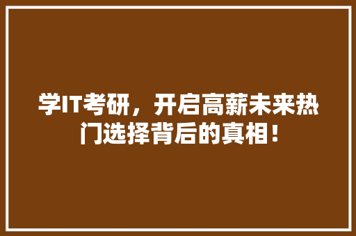 学IT考研，开启高薪未来热门选择背后的真相！