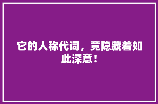 它的人称代词，竟隐藏着如此深意！