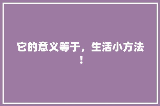 它的意义等于，生活小方法！