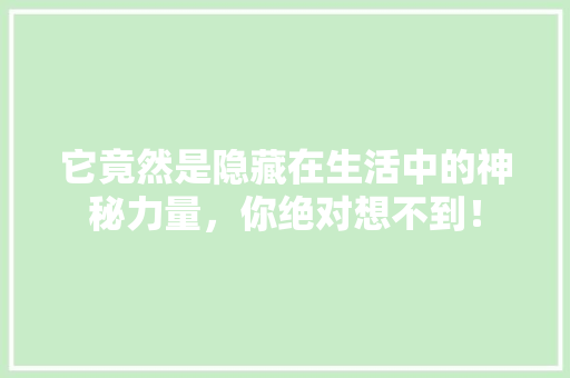 它竟然是隐藏在生活中的神秘力量，你绝对想不到！
