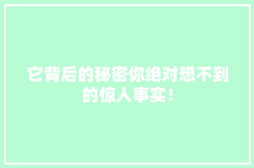 它背后的秘密你绝对想不到的惊人事实！